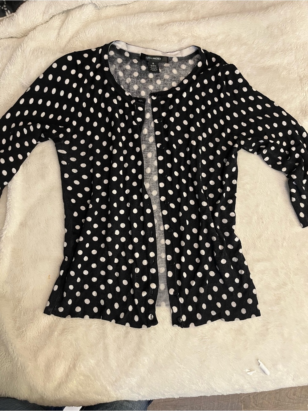 89th & Madison Black Cardigan with White Polka Dots